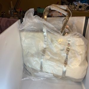 Victoria's Secret white and gold (sequined) tote bag